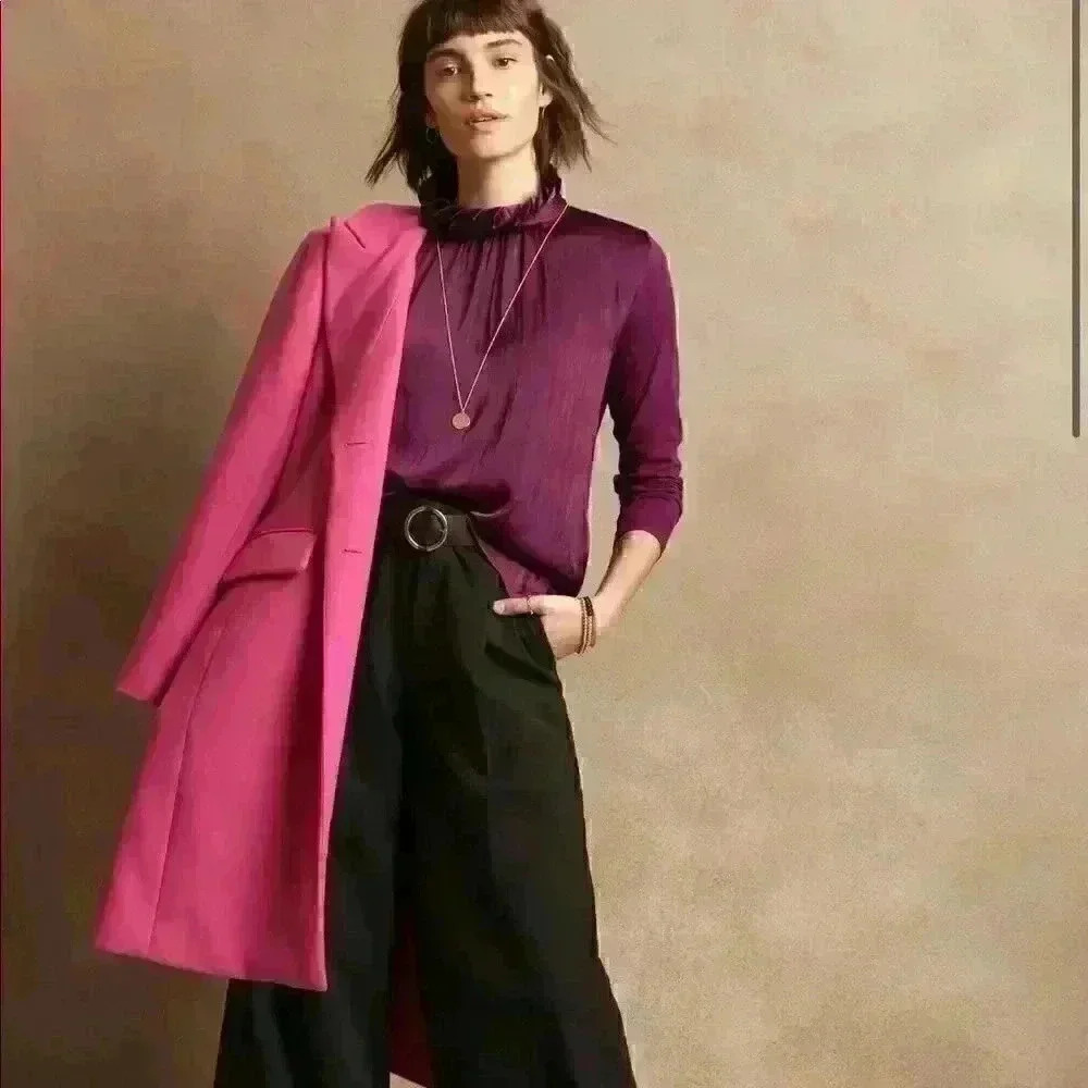 Banana Republic Mixed Media Ruffle Mock-Neck Top